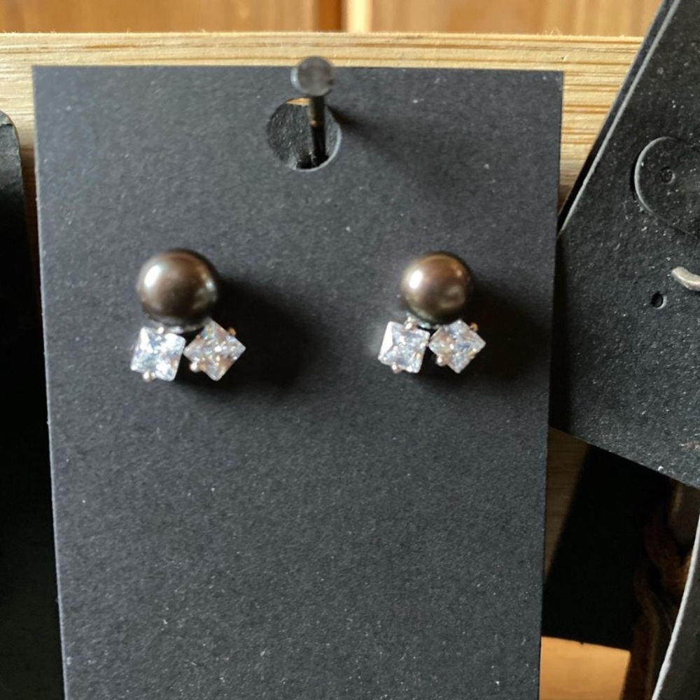 Tahitian Black Fresh Water Pearl and Sterling Silver Stud Earrings